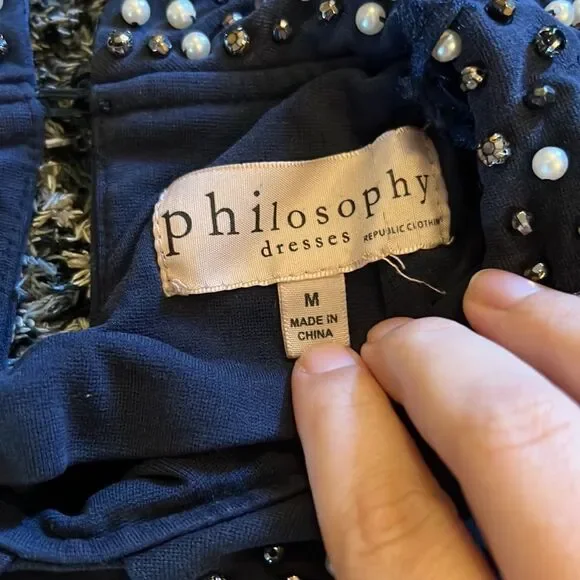 Philosophy navy beaded neckline dress M - Picture 7 of 9